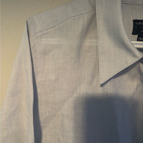 Liz Claiborne Liz Sport Medium 100% Linen Light Grey Button Down Shirt - Picture 4 of 6